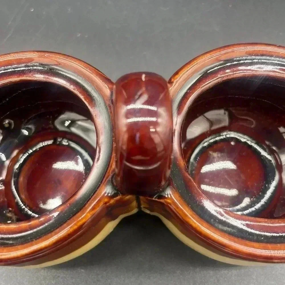 Crock Brown Drip Condiment Caddy Speckled Brown Glaze Vintage Stoneware